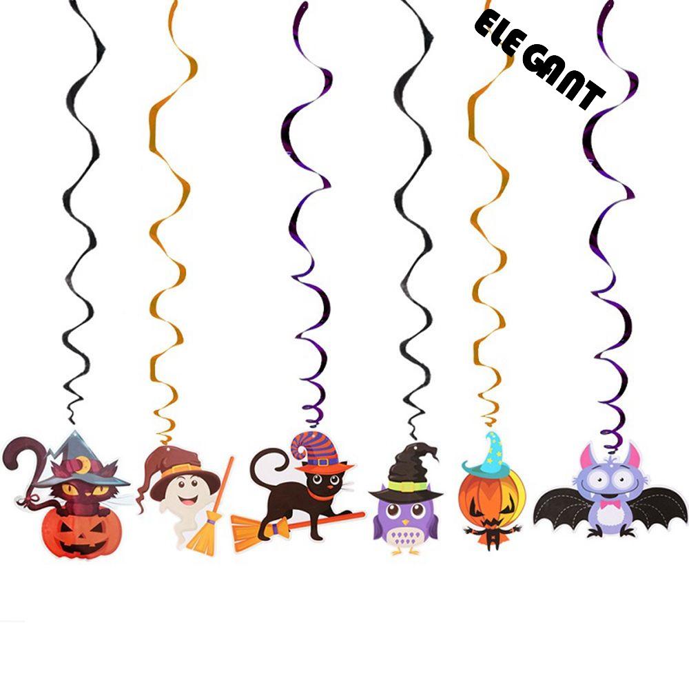 [Elegan] Ceiling Hanging Swirl Warna-Warni DIY Pumpkin Ghost Event Festival Ornamen Dekorasi Halloween