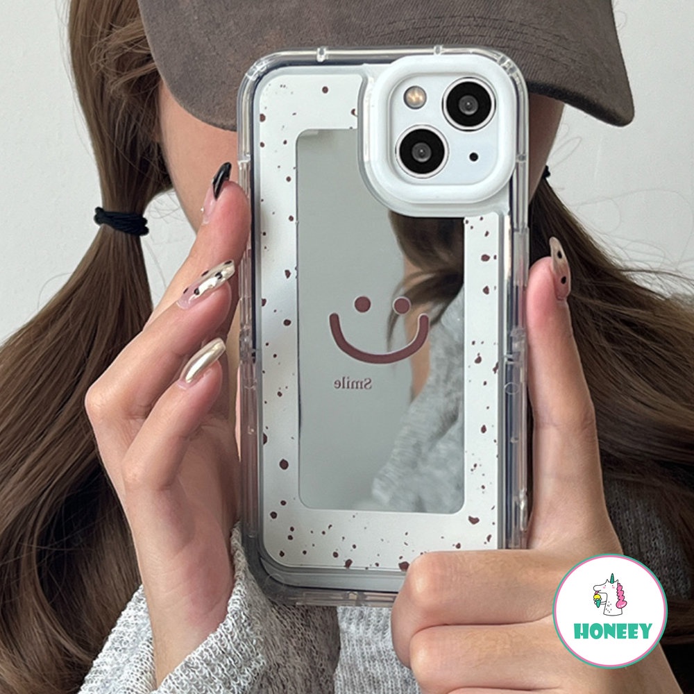 IPHONE Smiley Sederhana Cermin Rias Tak Terlihat Stand Phone Case Untuk Iphone14 12 13 11 Pro Max Lembut TPU Shockproof Pelindung Handphone Cover