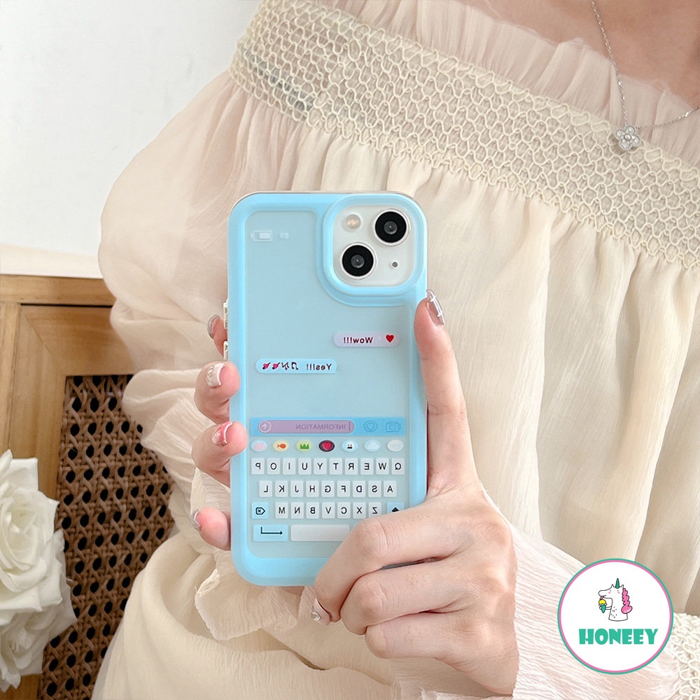 IPHONE Lovely Chat Keyboard Pink Biru Bening Casing Ponsel Untuk Iphone14 11 12 13 Pro Max XR X XS 7 8plus Shockproof Soft TPU Phone Cover