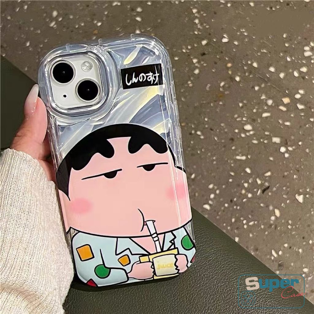 IPHONE Kreatif Kartu Crayon Shin-Chan Case Memakai Kacamata Hitam Kompatibel Untuk Iphone11 14 13 12 Pro MAX 7Plus XR X8 6 6S Plus XS MAX SE 2020 Kartun Hello Kitty 3D Stereo Corrugation Case