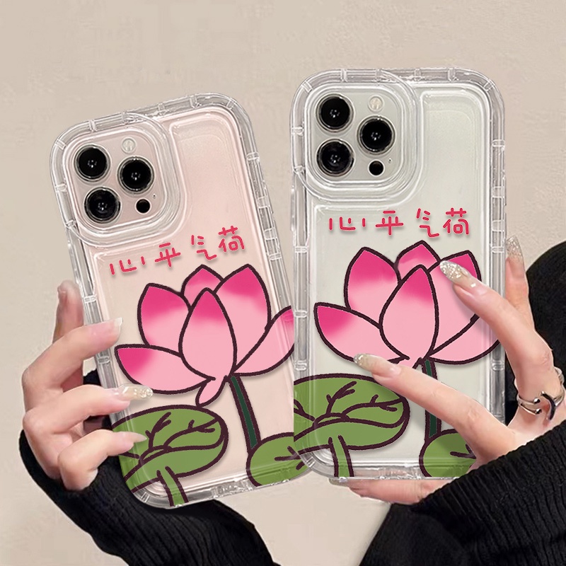 IPHONE Lotus Soft Phone Case Kompatibel Untuk Casing Iphone14 11 13 12 Pro XS Max X Xr7 +8 Plus Transparan TPU Silikon Shockproof Cover