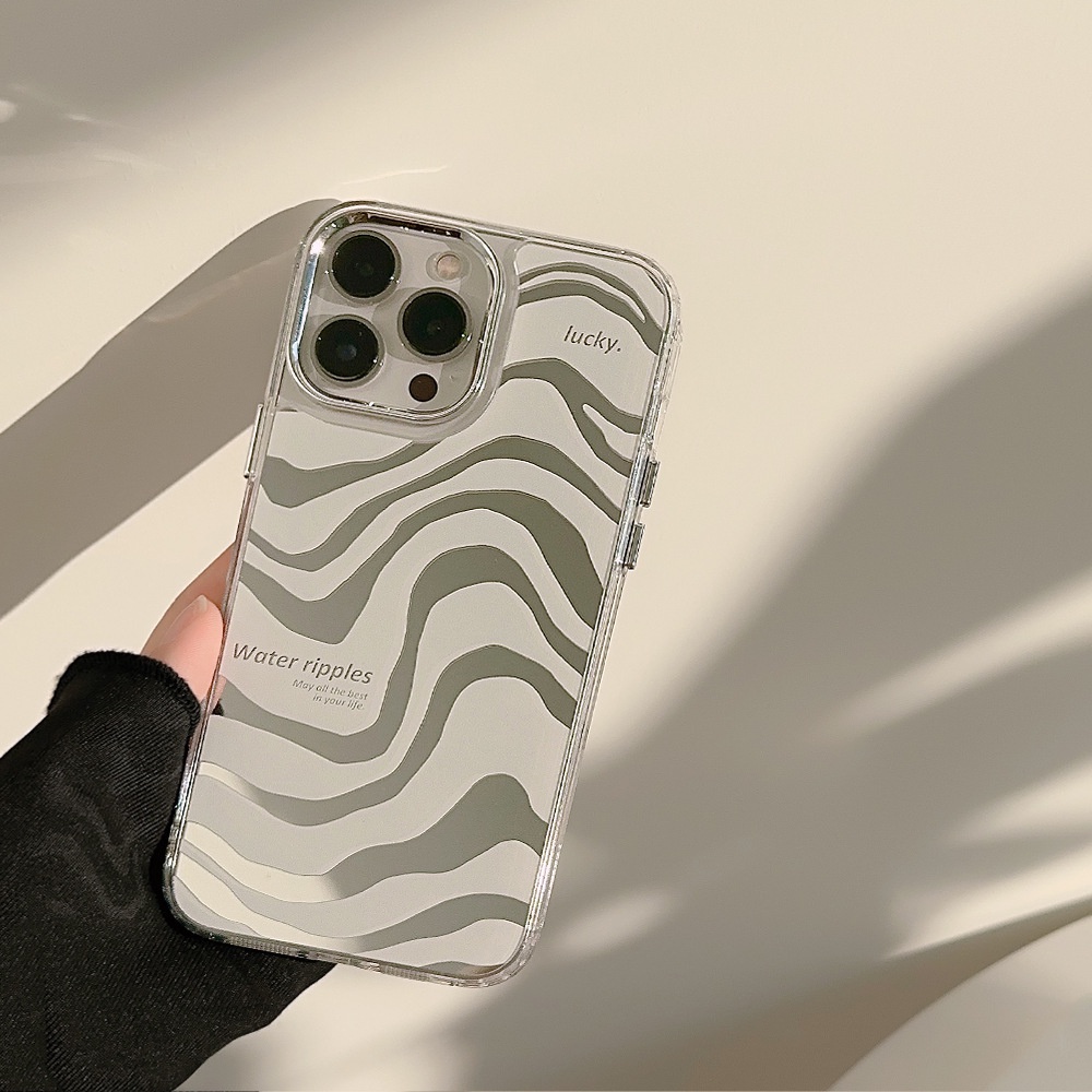 IPHONE Aabstract Art Zebra Stripe Phone Mirror Case Electroplated Bingkai Kamera Cover Pelindung Untuk Iphone11 12 13 14 PRO MAX