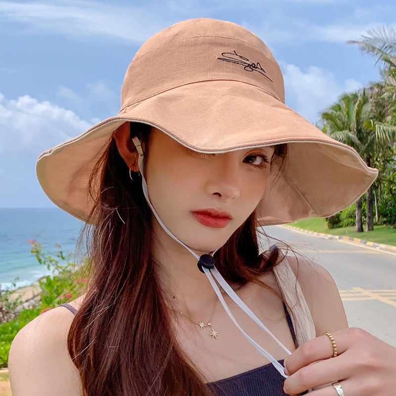 Topi Nelayan Daisy Kecil Perempuan Musim Panas Pelindung Matahari Dua Sisi Memakai Topi