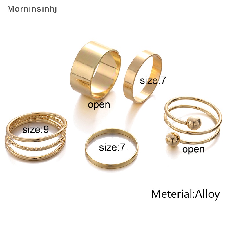 Mornin 5Pcs /Set Punk Metal Geometric Ring Set Untuk Wanita Vintage Minimalis Metal Wide Knuckle Ring Finger Perhiasan Hadiah id