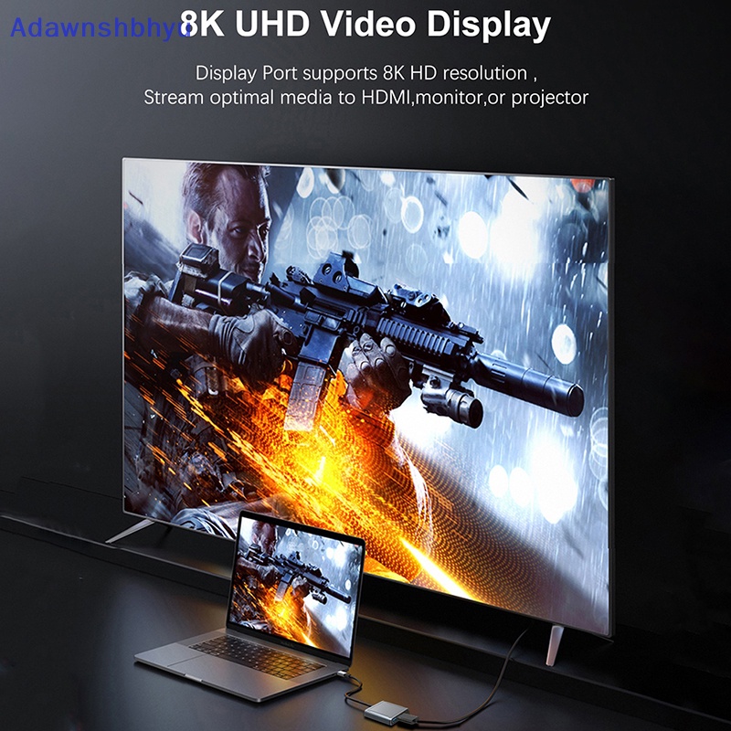 Adhyu 8K 60Hz DP 3in1 Hub Adapter USB C Ke Displayport 4K@120 Tipe C PD 100W ID