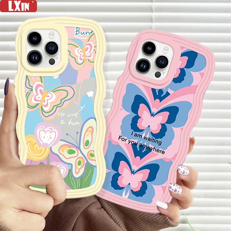 Soft Case OPPO A17 A15 A16K A57 A78 A58 Reno 8T A54 A12 A5S A7 A94 A93 A3S A11k A53 A31 A52 A74 A95 A96 A92 A37 F9 A1K A76 A36 5F A9 Warna Warni Kupu Gelombang Tepi TPU Phone Cover