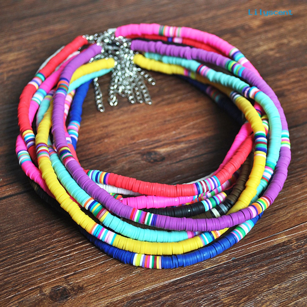 [LS]Kalung Wanita Manik-Manik Warna-Warni Bohemian Polymer Clay Stackable Tahan Lama Kalung Kerah Untuk Pesta