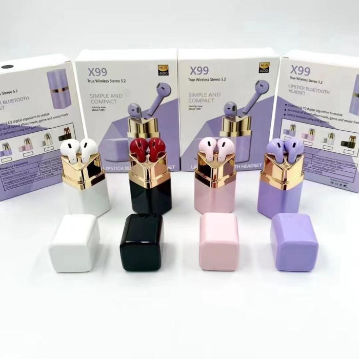 TWS X99 LIPSTICK Bluetooth5.2 Headset Wireless Earbud Wanita Nirkabel Touch Control