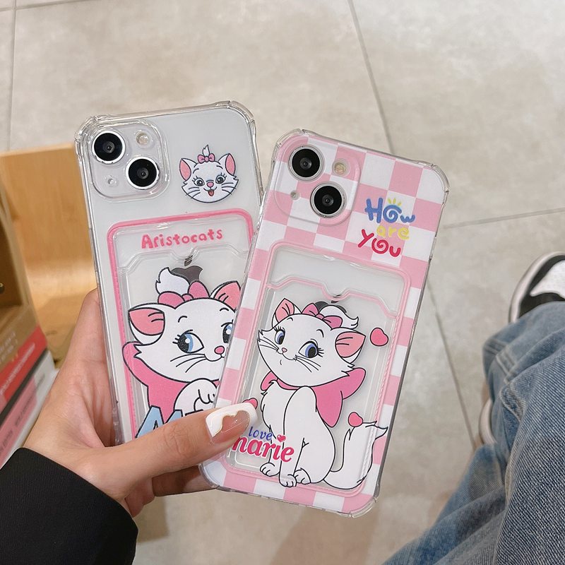 Card Case Pink Marie Cat Soft Case HP iP iPhone 14 + Plus 13 12 11 Pro X XS XR Max Girl Woman FTD Casing Apple