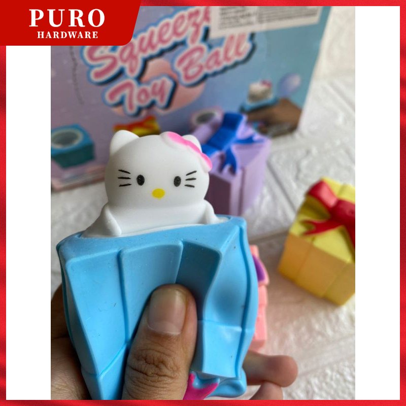 Mainan Anak Squishy Joy Ball / Mainan Remas Squeshy Bentuk Kado Hello Kitty