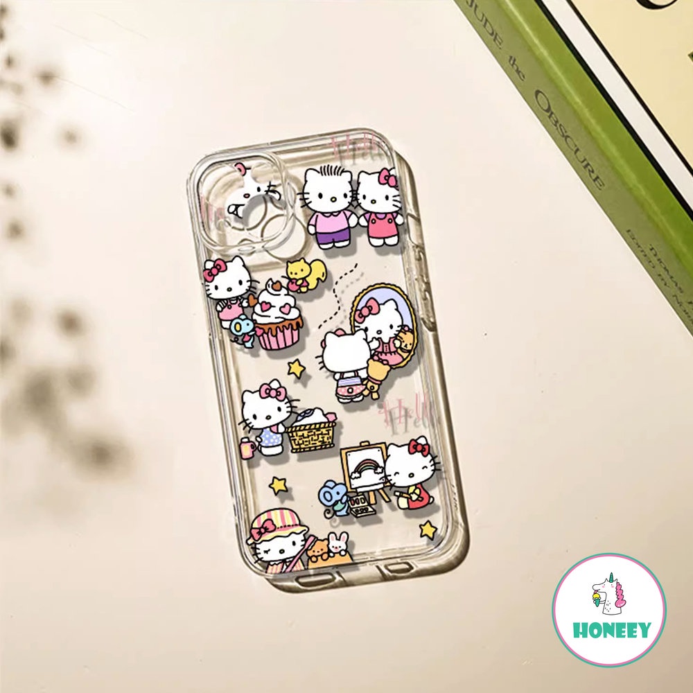 Casing Ponsel Hello Kitty Kartun Yang Indah Kompatibel Untuk iPhone 14 Pro Max13 12 11 Pro Max XR XS 7 8Plus Transparan Lembut Shockproof Back Cover