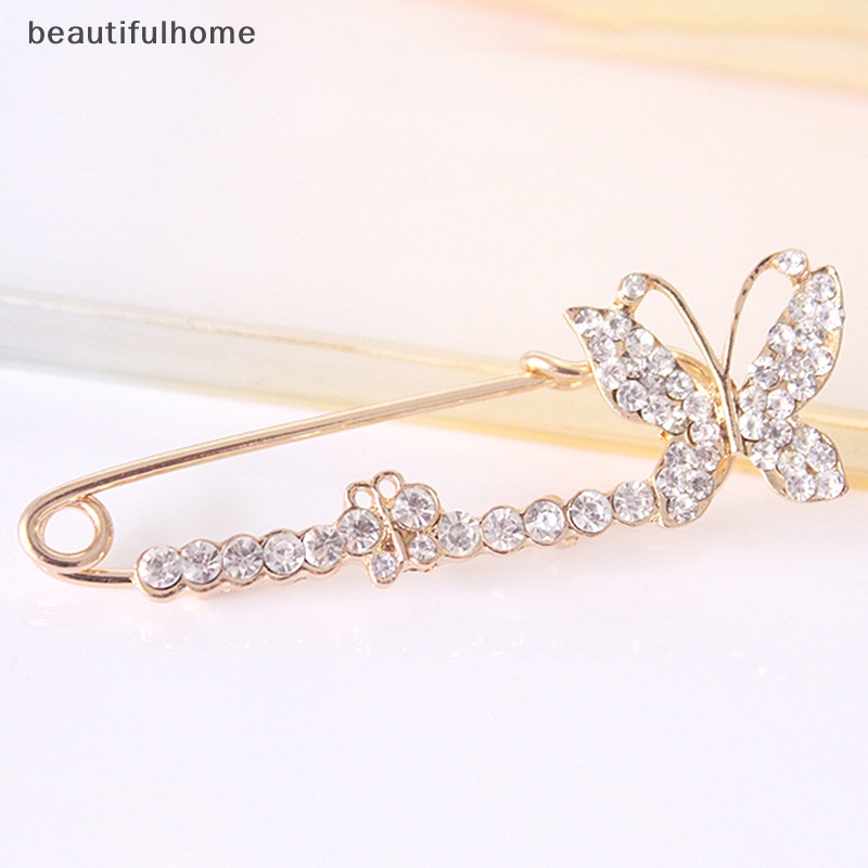 {beautifulhome} Wanita Bros Syal Bling Bling Kristal Berlian Imitasi Bunga Bros Pin.