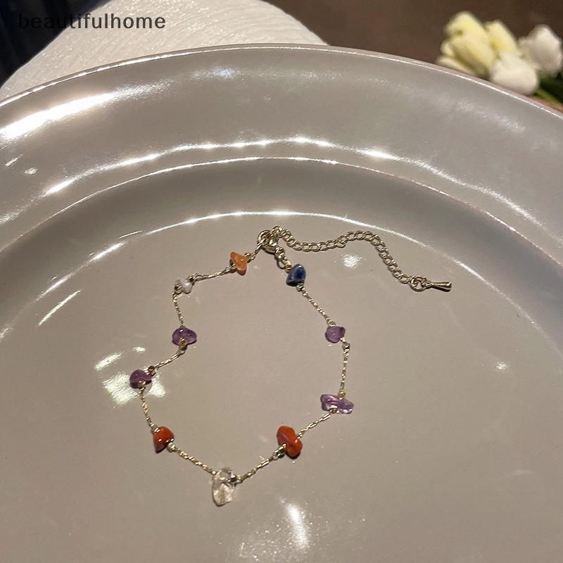 {beautifulhome} Kalung Rantai Batu Berwarna Sederhana Korea Untuk Wanita Pesta Emas Pantai Klavikula Hadiah Perhiasan Estetik.