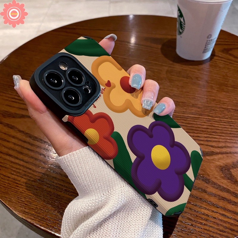 IPHONE Lukisan Cat Minyak Flowers Phone Case Kompatibel Untuk Iphone11 14 13 12 Pro MAX XR 7Plus X7 8 Plus XS MAX Musim Panas Segar Bunga Mewah Tekstur Kulit Shockproof Soft Cover