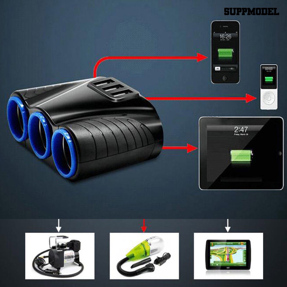 [SM]12-24V 3ways Car Socket Splitter USB Charger Power Adapter