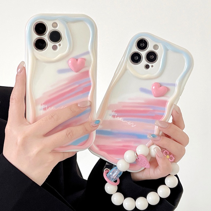 3D Mike White Hand Made Diy Smile Colorful graffiti Love Rainbow Soft Case iPhone 11 12 13 14 Pro Max New Apple for women girls Gift Bracelet