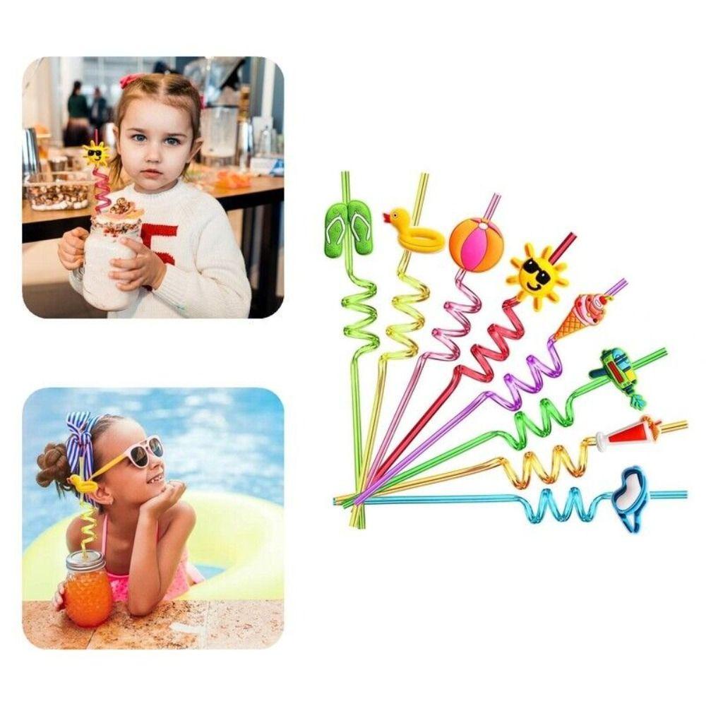 R-FLOWER 8pcs Sedotan Minum Anak Musim Panas Pantai Cocktail Perlengkapan Pesta Warna-Warni Straw