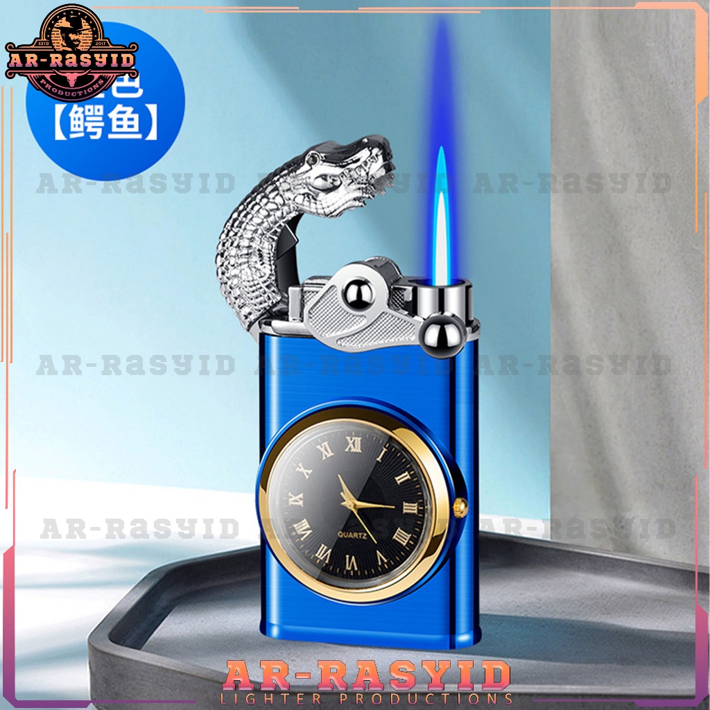 TERBARU! Korek Api Double Api Las Gas Jam Crocodile Watch Lighter ZB-036