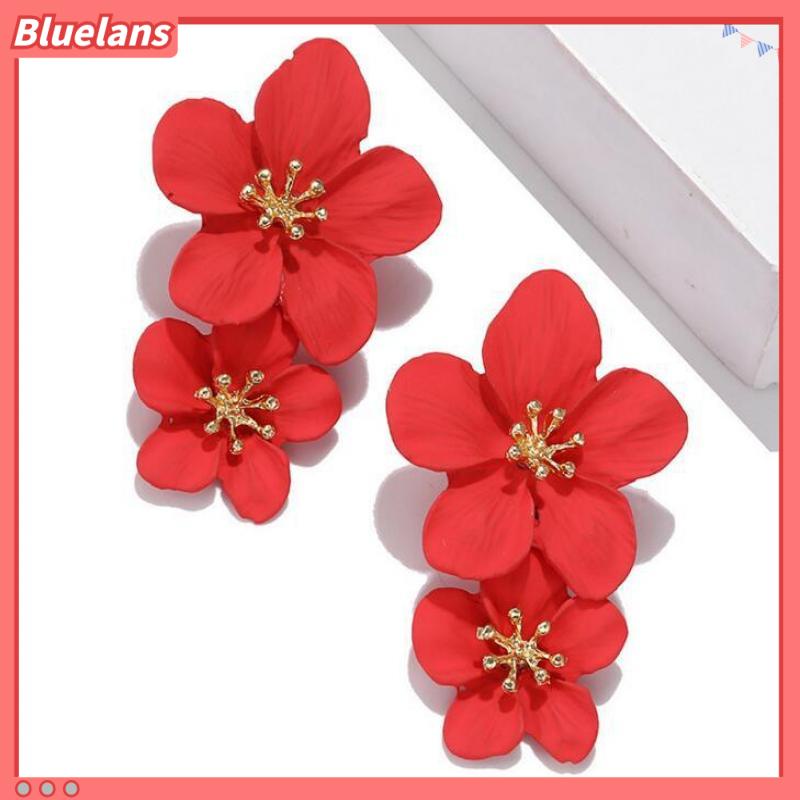 [BLS] Fashion Pribadi Menetes Anting Minyak Selebriti Internet multi-Warna double-layer Bunga stud earrings ing Lima Daun Bunga Anting-Anting