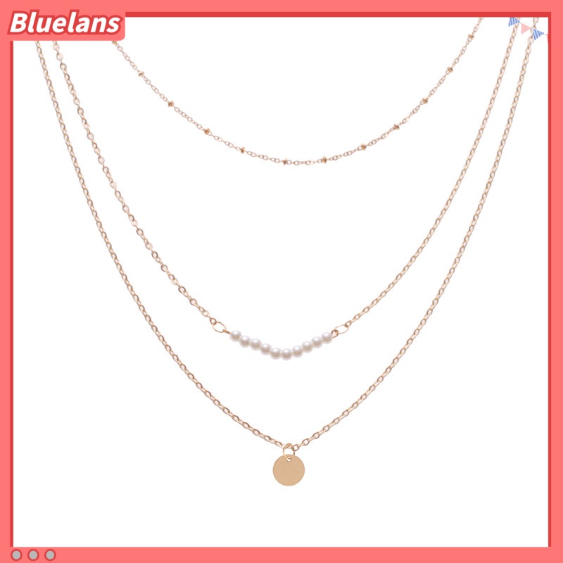 [BLS] Kalung Mutiara Tiga Lapis Payet pin Pendek Aksesoris Rantai Tulang