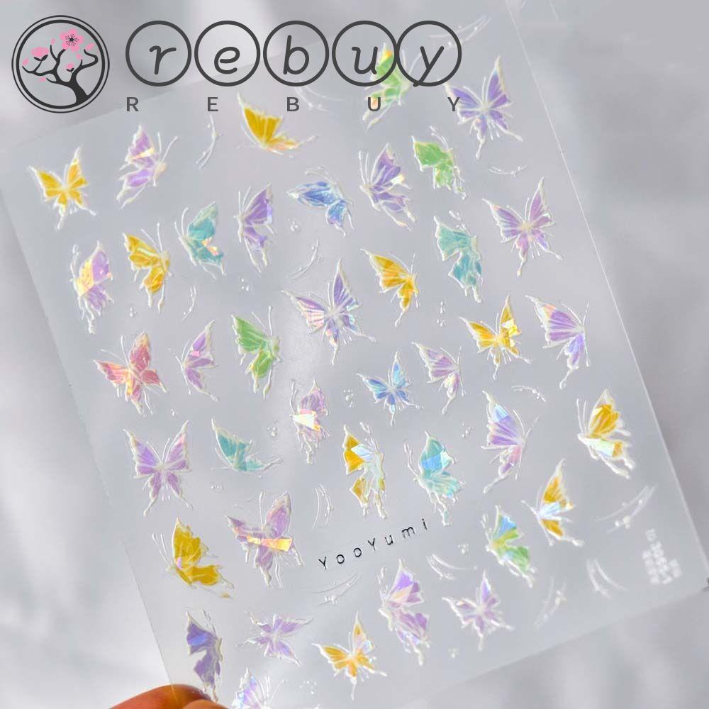 Rebuy Butterfly Nail Stickers Fashion Bronzing Manicure Aksesoris Perekat Diri Stiker Kuku Laser