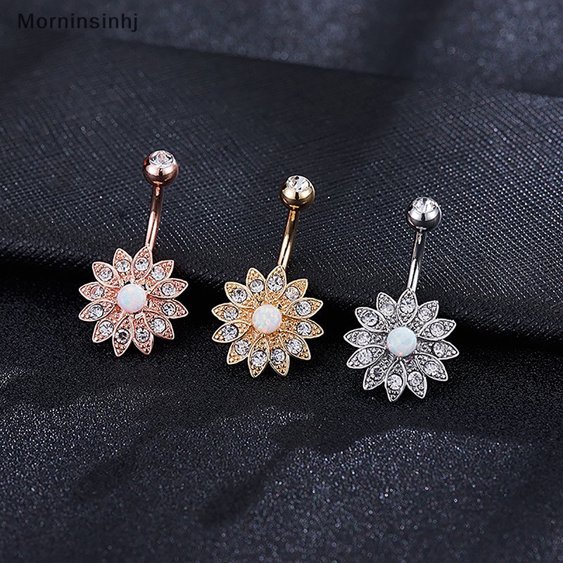 Mornin Emas Warna Perak Stainless Steel Fashion Belly Button Rings Bunga Zirkon Kristal Pusar Rings Untuk Wanita Perhiasan Tubuh id