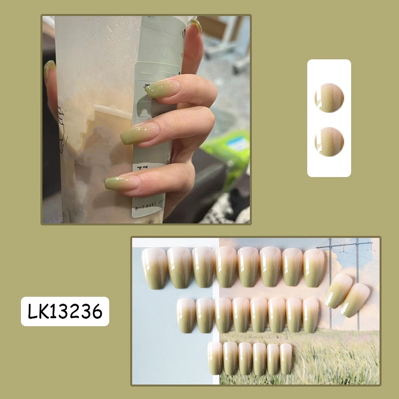 Avocado Gradient Matcha on Nails Lem Jelly Pada Kuku Dengan Desain Isi 24pcs Untuk Wanita Dan Anak Perempuan