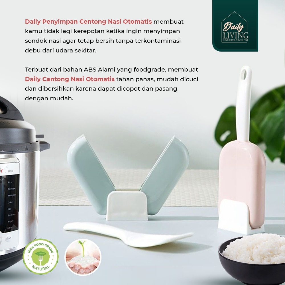 Sendok Nasi Penutup Otomatis - Tempat Centong Nasi Otomatis Home Living Anti Debu