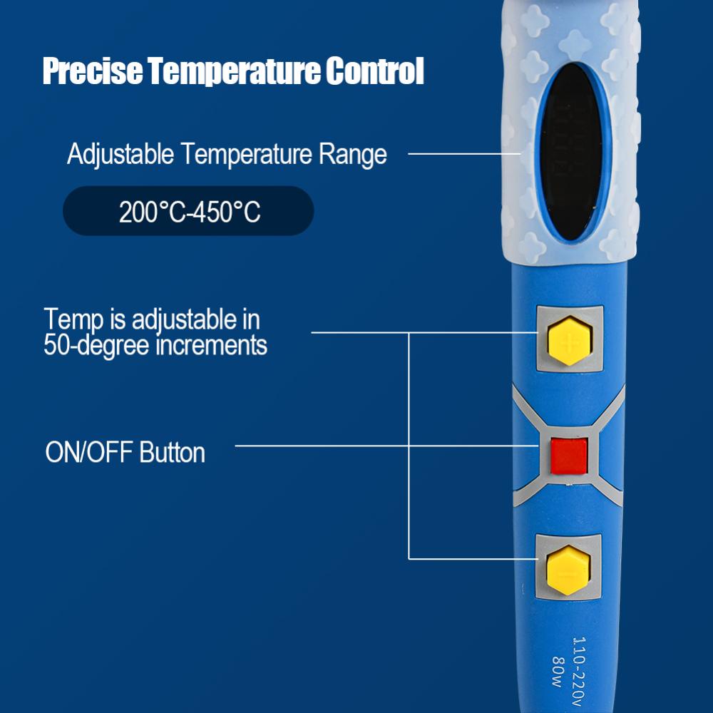 C5goon Adjustable Temperature 80W Digital Soldering Iron Pemanasan Internal Tipe Alat Perbaikan Las Elektronik Rumah Tangga Set D6M3