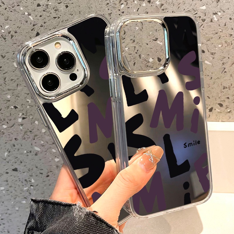 IPHONE Smile Words Mirror Phone Case Kompatibel Untuk Iphone11 12 13 14 12Pro 13Pro 14Pro Pro Max XR X XS Max Electroplating Tombol Perlindungan Mirror Cover