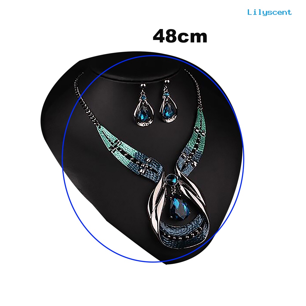 [LS]3Pcs Set Perhiasan Adjustable Hadiah Ulang Tahun Anti Luntur Teardrop Kalung Drop Earrings Set Perhiasan Untuk Pernikahan