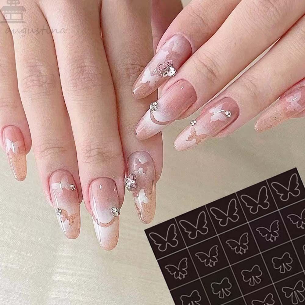 AUGUSTINA Agustinina Berongga Spray Template Cinta Hati Fashion Cross Manicure Aksesoris Garis Perancis Dicat Tangan Kuku Decals