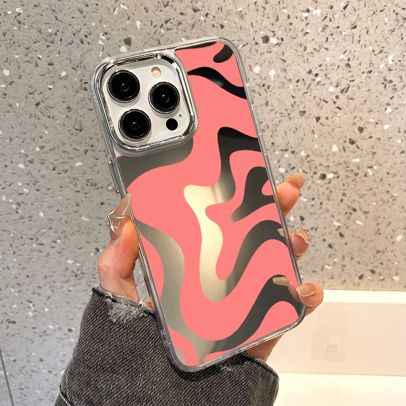 IPHONE Art Pink Terang Lukisan Cermin Ponsel Case Kompatibel Untuk Iphone11 12 13 14 12Pro 13Pro 14Pro Pro Max XR X XS Max Electroplating Tombol Perlindungan Mirror Cover