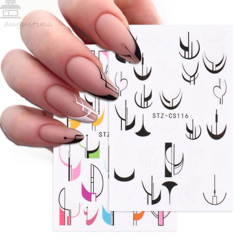 AUGUSTINA Agustina Nail Art Transfer Stiker Populer Geometris Salon Kuku DIY Stiker Kuku Nail Art Decals Nail Art Watermarks