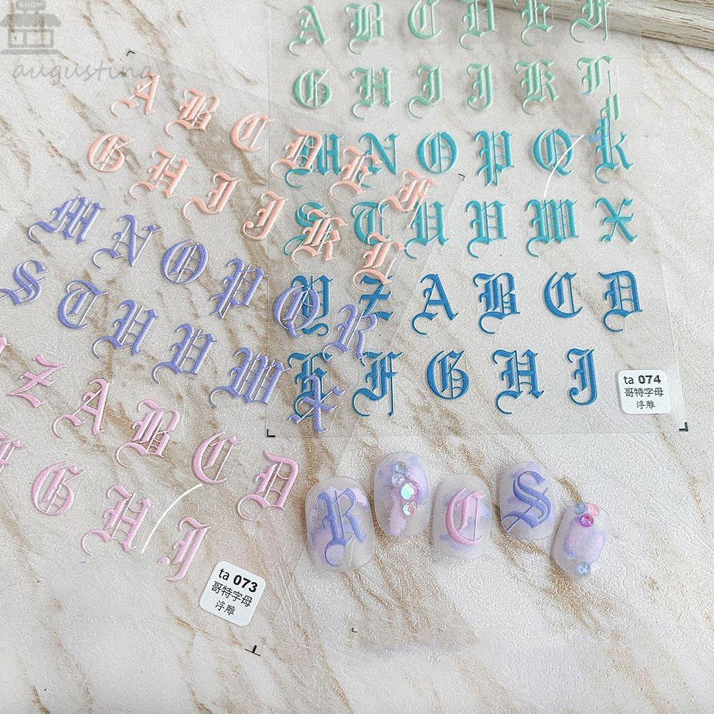 AUGUSTINA Agustina Alphabet Nail Art Sticker Kreatif Gothic Alfabet Relief 5D Manikur Aksesoris