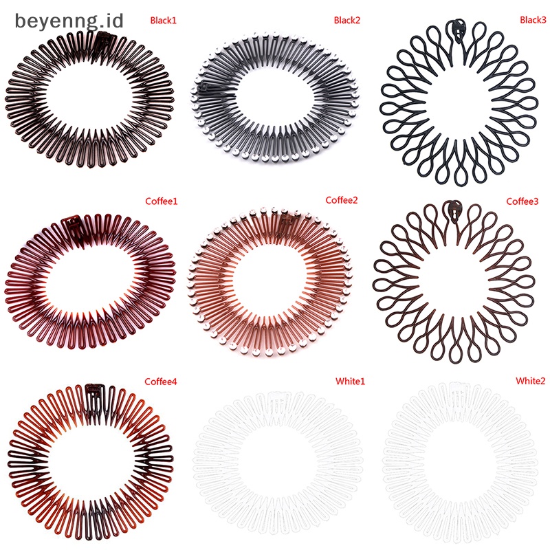 Beyen Wanita Plastik Lingkaran Penuh Stretch Diamond Flexible Sisir Gigi Bando Hair Band ID