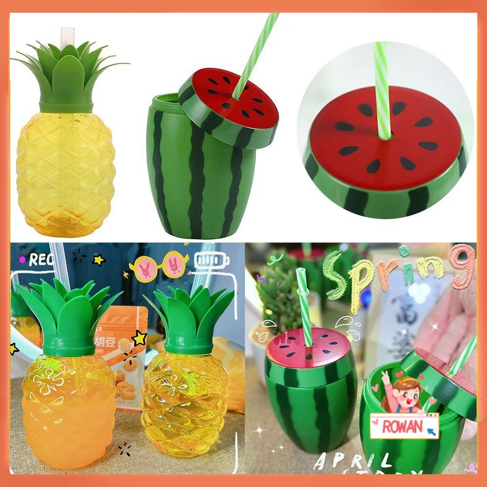 R-FLOWER Cangkir Jerami Musim Panas Indah Kartun Buah Food Grade Botol Air Plastik