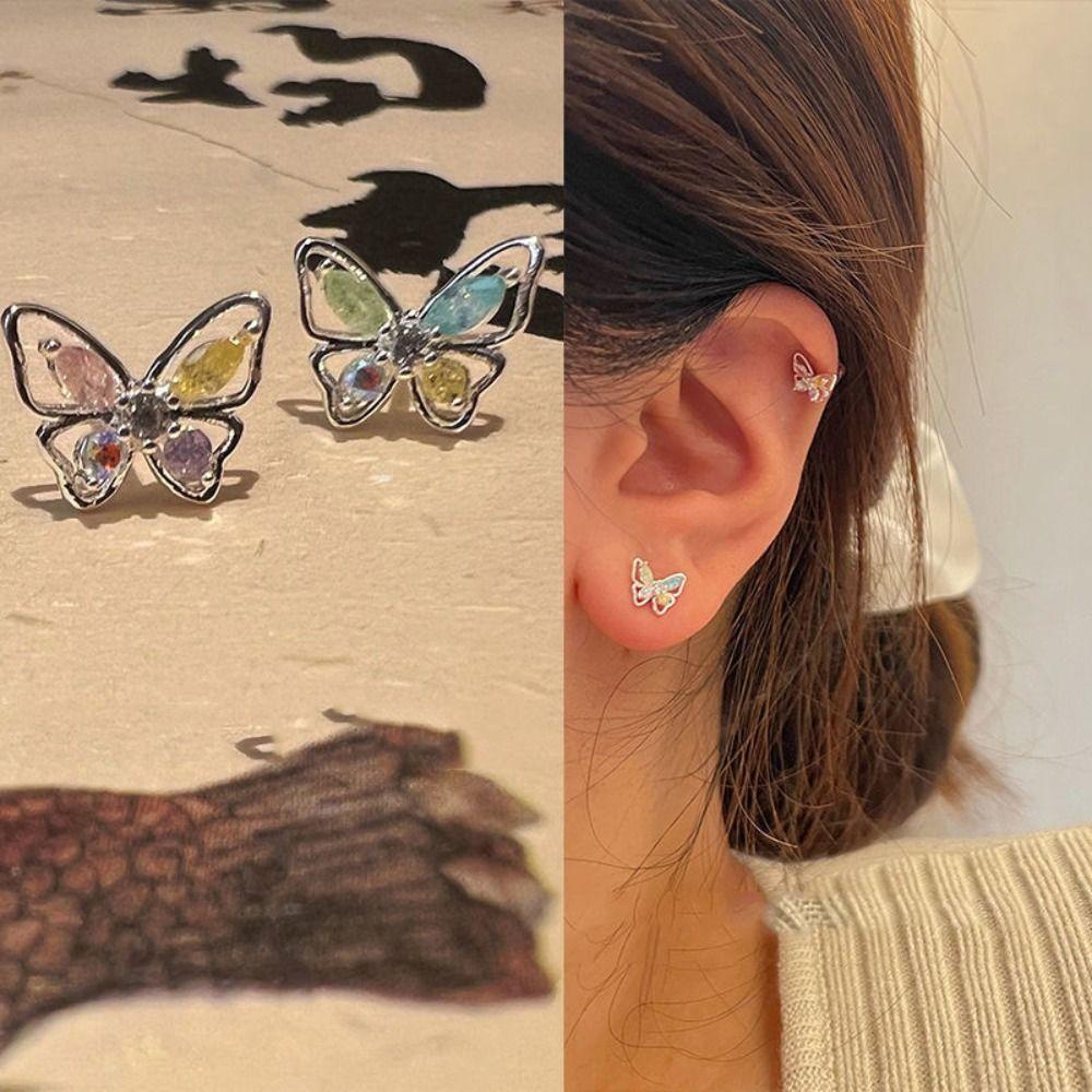 Lily 2Pcs Butterfly Crystal Earrings, 2Pcs Butterfly Earrings, Fashion Ears Stud Giwang Telinga Berlian Untuk Perempuan
