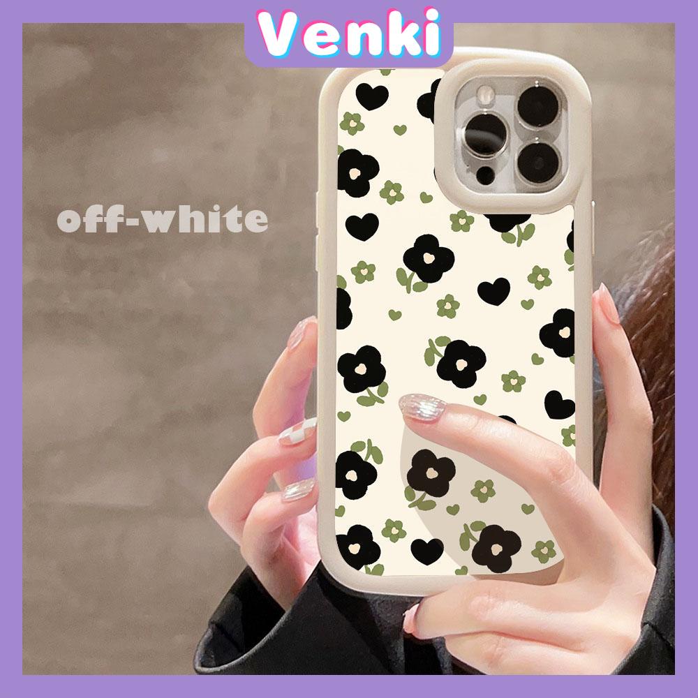 VENKI - Untuk iPhone 11 iPhone Case Matte Blister Soft Case Black Beige Shockproof Protection Camera Simple Flower Kompatibel dengan iPhone14 13 Pro max 12 Pro Max xr xs 7Plus 8Plus