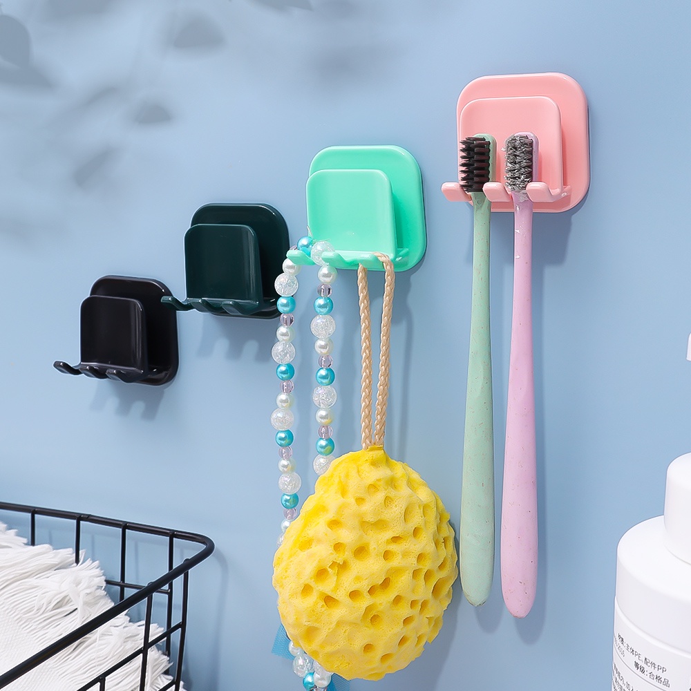 2-in-1 Toothbrush &amp; Cup Holders/Gantungan Sikat Gigi Elektrik Perekat/Rak Penyimpanan Yang Dipasang Di Dinding/Kait Gantung Untuk Kunci Handuk/Organizer Kamar Mandi Jepang