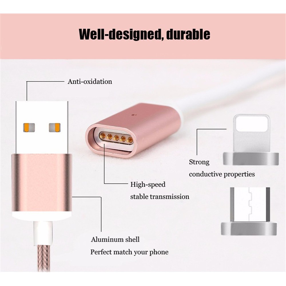 USB Nylon Magnetic 2.4A Fast Charging Data Cable 3 in 1 with LED Indicator