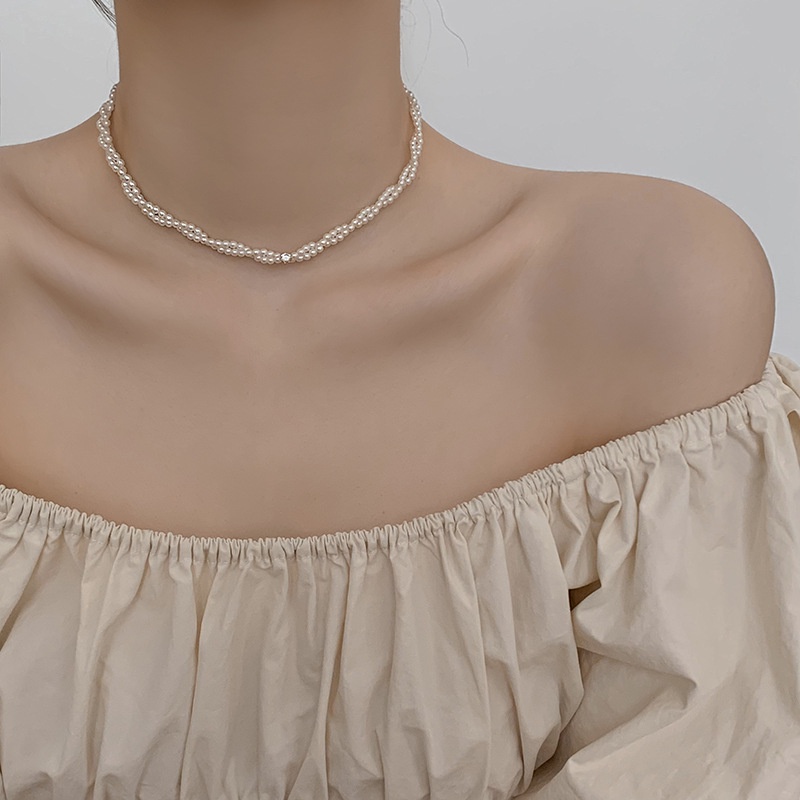 Cahaya Mewah Indah Double-Layer Kalung Mutiara Influencer Perempuan Gaya Baru Desain Niche Berkelas C