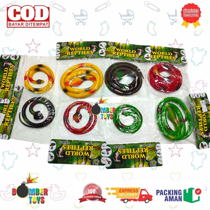 MAINAN ANAK REPTIL KARET ULAR SET WARNA WARNI MELINGKER SNAKE RUBBER WORLD