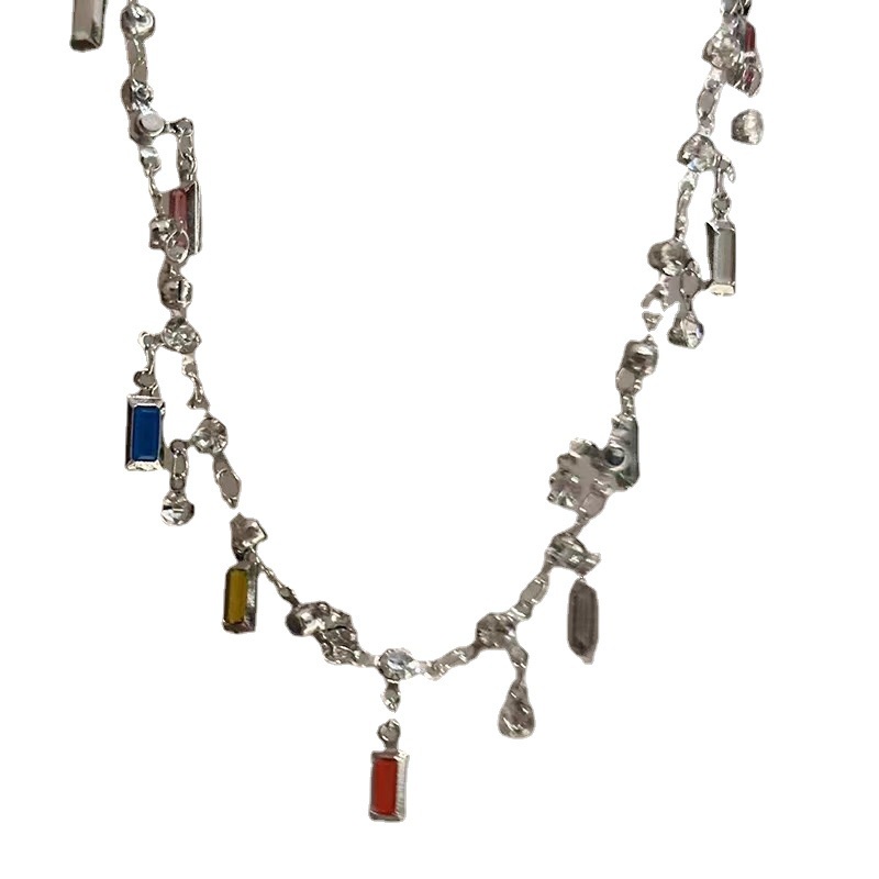 Kalung Zirkon Warna-Warni High-End Mewah Ringan Perempuan ins Niche Manis Keren Gaya Gadis Panas Rantai Klavikula Kalung All-Match Unik