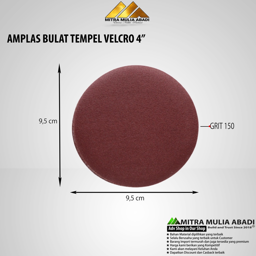 Amplas Bulat Tempel Velcro 4&quot; Grit 150 - Amplas Tempel