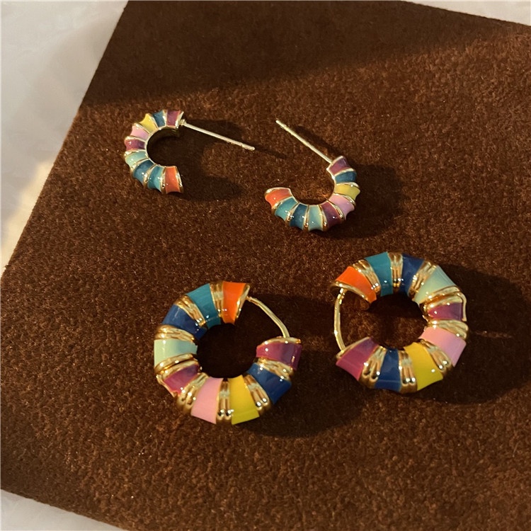 Aksesoris Anting Hoop Warna-Warni Retro Modis