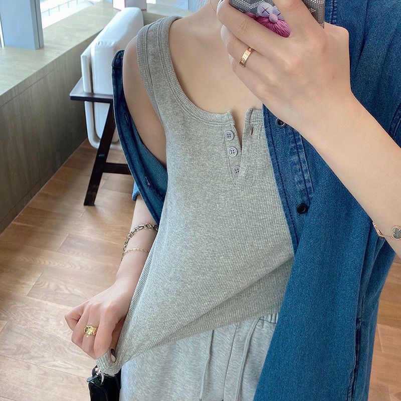 SS Tank Top Crop Wanita Motif Salur 6836 Korean Square Knit Atasan Wanita Pakaian Wanita Sleeveless Knit Top Inner Korea Style Fashion Wanita