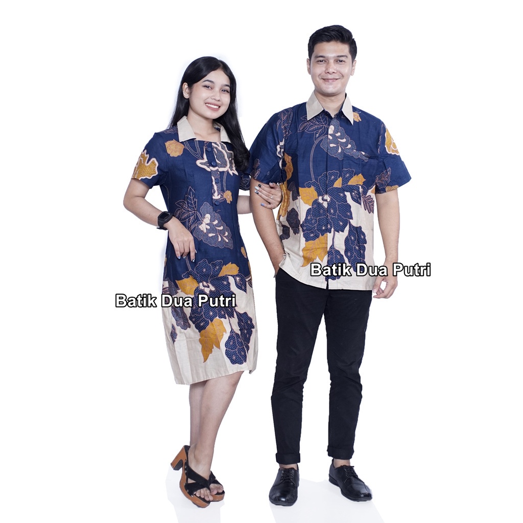 Batik Couple Dress wanita dan Kemeja Hem pria Batik Tunik Jumbo Simple modern tulip -Batik Dua Putri