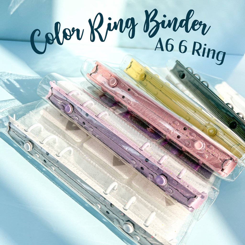 

[Grosir] [A6] Binder 6 Holes Color Ring Glittery Transparent Jelly Cover / Transparan Glitter