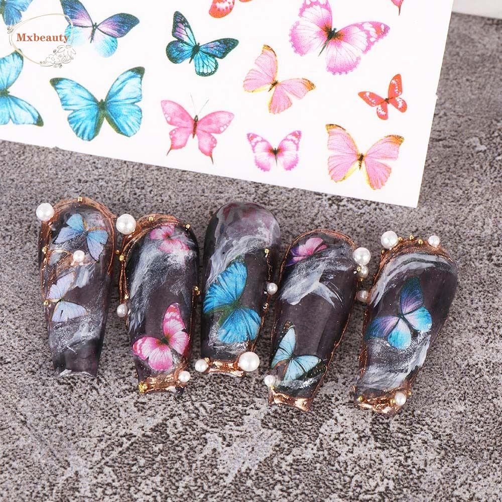 MXBEAUTY Stiker Kuku Kupu-Kupu Warna-Warni Fashion Jepang Ins Style Self Adhesive Nail Art Dekorasi